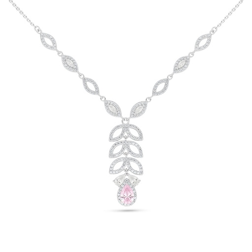 [NCL01PIK00WCZC087] Sterling Silver 925 Necklace Rhodium Plated Embedded With Pink Zircon And White Zircon