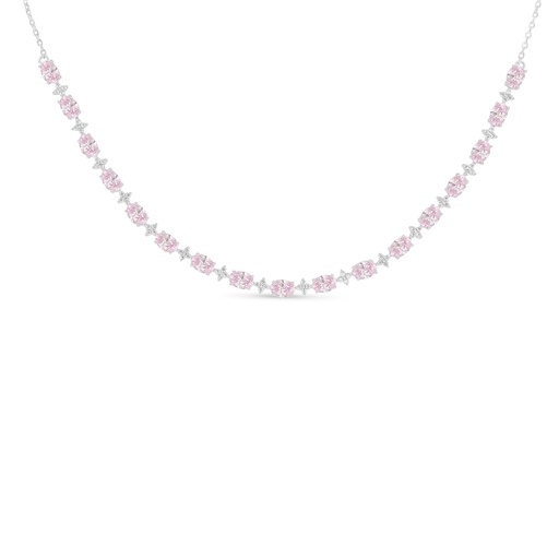 [NCL01PIK00WCZC096] Sterling Silver 925 Necklace Rhodium Plated Embedded With Pink Zircon And White Zircon