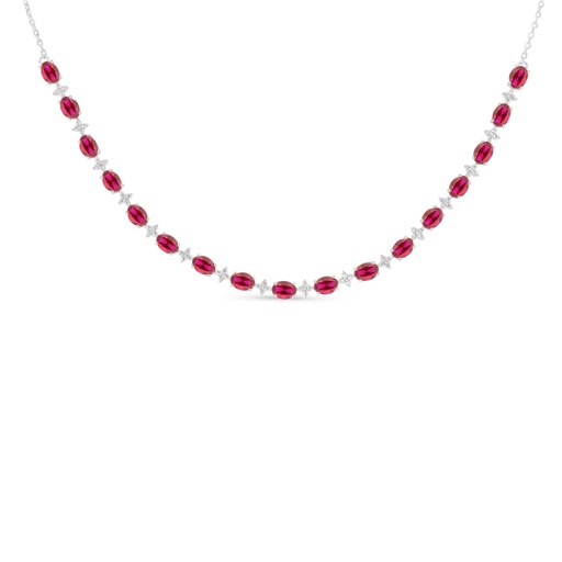 [NCL01RUB00WCZC096] Sterling Silver 925 Necklace Rhodium Plated Embedded With Ruby Corundum And White Zircon