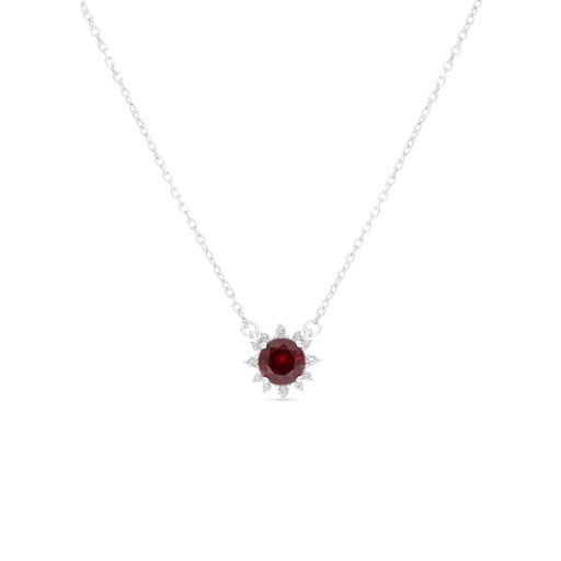 [NCL01RUB00WCZC138] Sterling Silver 925 Necklace Rhodium Plated Embedded With Ruby Corundum And White Zircon