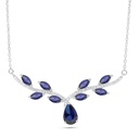 Sterling Silver 925 Necklace Rhodium Plated Embedded With Sapphire Corundum And White Zircon