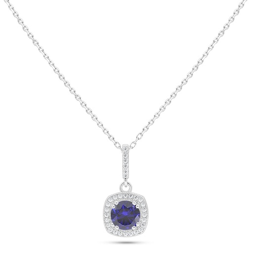 [NCL01SAP00WCZC107] Sterling Silver 925 Necklace Rhodium Plated Embedded With Sapphire Corundum And White Zircon