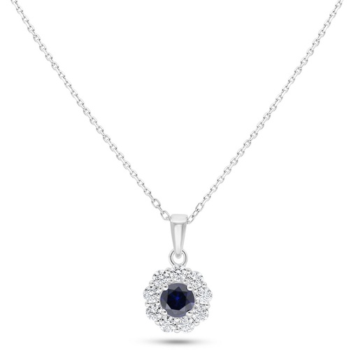 [NCL01SAP00WCZC114] Sterling Silver 925 Necklace Rhodium Plated Embedded With Sapphire Corundum And White Zircon