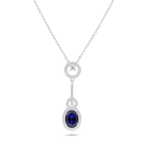 [NCL01SAP00WCZC119] Sterling Silver 925 Necklace Rhodium Plated Embedded With Sapphire Corundum And White Zircon