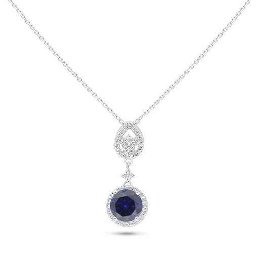 [NCL01SAP00WCZC120] Sterling Silver 925 Necklace Rhodium Plated Embedded With Sapphire Corundum And White Zircon