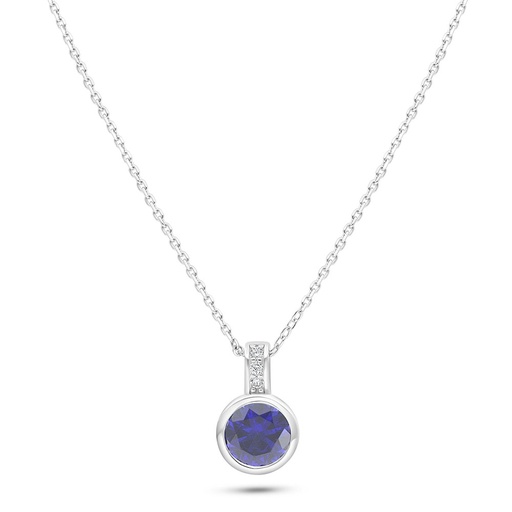 [NCL01SAP00WCZC130] Sterling Silver 925 Necklace Rhodium Plated Embedded With Sapphire Corundum And White Zircon