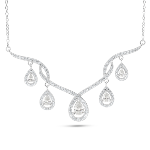 [NCL01WCZ00000C090] Sterling Silver 925 Necklace Rhodium Plated Embedded With White Zircon