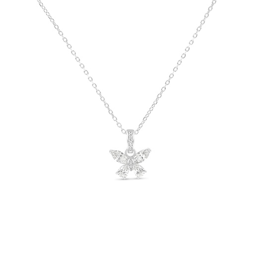 [NCL01WCZ00000C100] Sterling Silver 925 Necklace Rhodium Plated Embedded With White Zircon