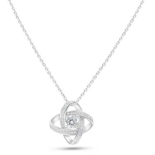 [NCL01WCZ00000C108] Sterling Silver 925 Necklace Rhodium Plated Embedded With White Zircon