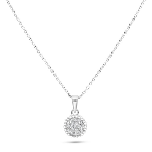 [NCL01WCZ00000C123] Sterling Silver 925 Necklace Rhodium Plated Embedded With White Zircon
