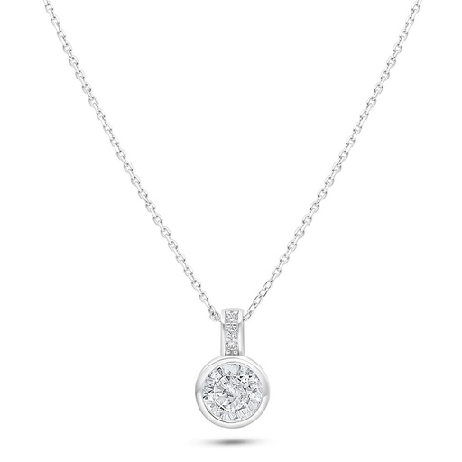 [NCL01WCZ00000C130] Sterling Silver 925 Necklace Rhodium Plated Embedded With White Zircon