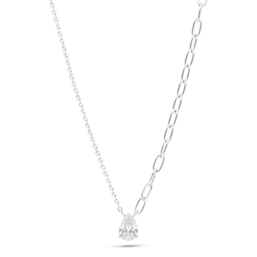 [NCL01WCZ00000C140] Sterling Silver 925 Necklace Rhodium Plated Embedded With White Zircon