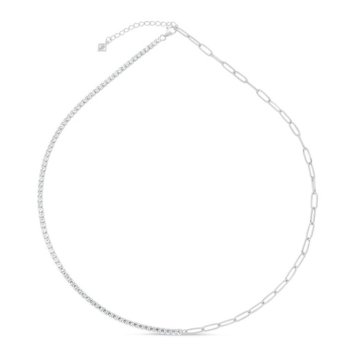 [NCL01WCZ00000C144] Sterling Silver 925 Necklace Rhodium Plated Embedded With White Zircon