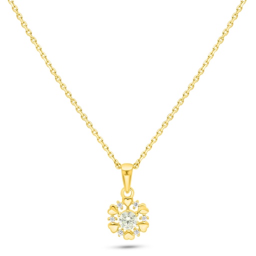 [NCL02CIT00WCZC129] Sterling Silver 925 Necklace Golden Plated Embedded With Diamond Color And White Zircon