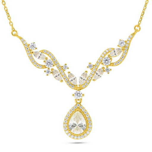 [NCL02CIT00WCZC135] Sterling Silver 925 Necklace Golden Plated Embedded With Diamond Color And White Zircon