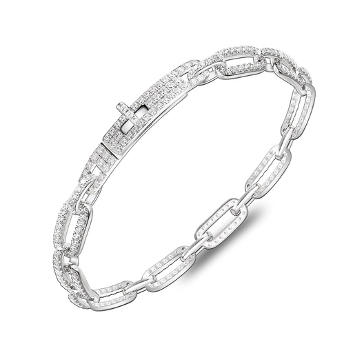 [BRC01WCZ00000B175] Sterling Silver 925 Bracelet Rhodium Plated Embedded With White Zircon