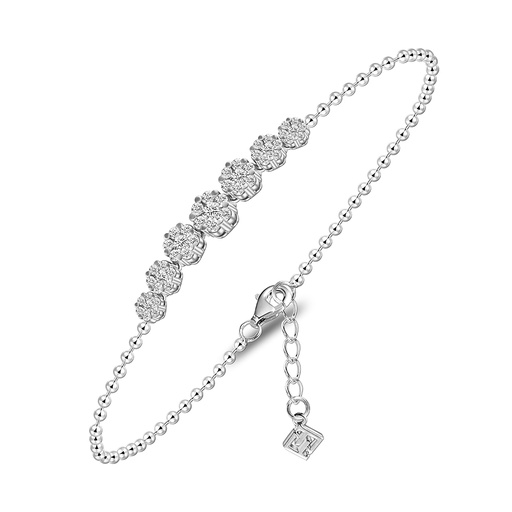 [BRC01CIT00WCZB185] Sterling Silver 925 Bracelet Rhodium Plated Embedded With Diamond Color And White Zircon