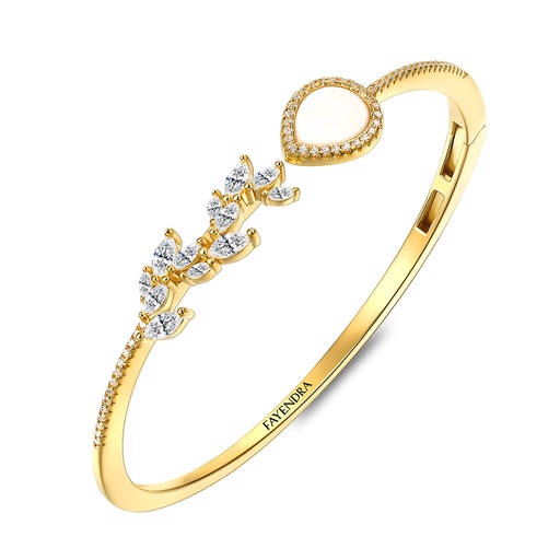 [BNG02MOP00WCZA100] Sterling Silver 925 Bangle Golden Plated Embedded With White Shell And White Zircon