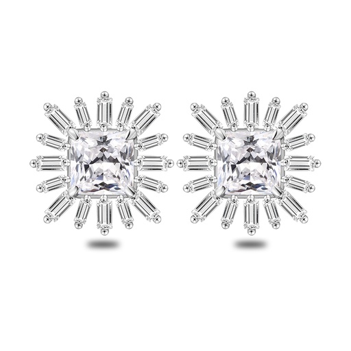 [EAR01WCZ00000C554] Sterling Silver 925 Earring Rhodium Plated Embedded With White Zircon