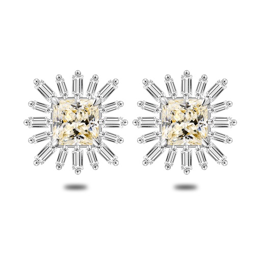 [EAR01CIT00WCZC554] Sterling Silver 925 Earring Rhodium Plated Embedded With Diamond Color And White Zircon