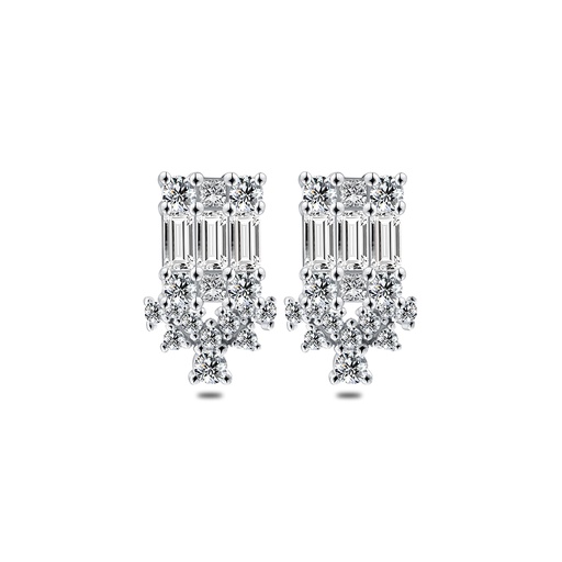 [EAR01WCZ00000C555] Sterling Silver 925 Earring Rhodium Plated Embedded With White Zircon