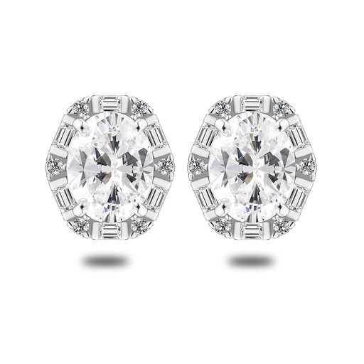 [EAR01WCZ00000C556] Sterling Silver 925 Earring Rhodium Plated Embedded With White Zircon