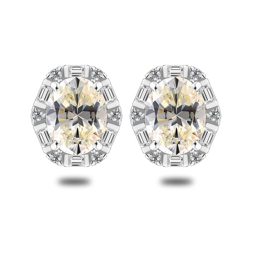 [EAR01CIT00WCZC556] Sterling Silver 925 Earring Rhodium Plated Embedded With Diamond Color And White Zircon