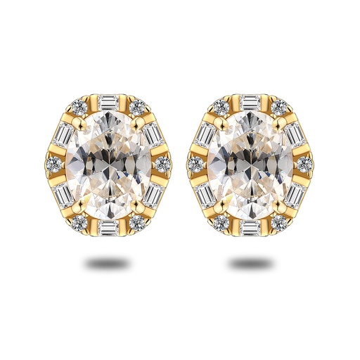 [EAR02CIT00WCZC556] Sterling Silver 925 Earring Golden Plated Embedded With Diamond Color And White Zircon