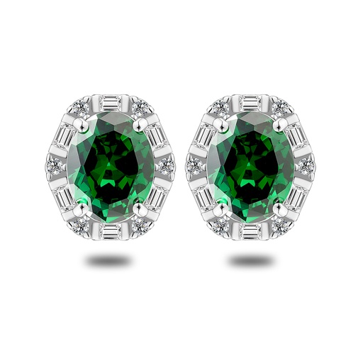 [EAR01EMR00WCZC556] Sterling Silver 925 Earring Rhodium Plated Embedded With Emerald Zircon And White Zircon