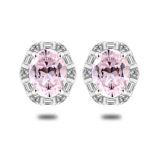 [EAR01PIK00WCZC556] Sterling Silver 925 Earring Rhodium Plated Embedded With Pink Zircon And White Zircon
