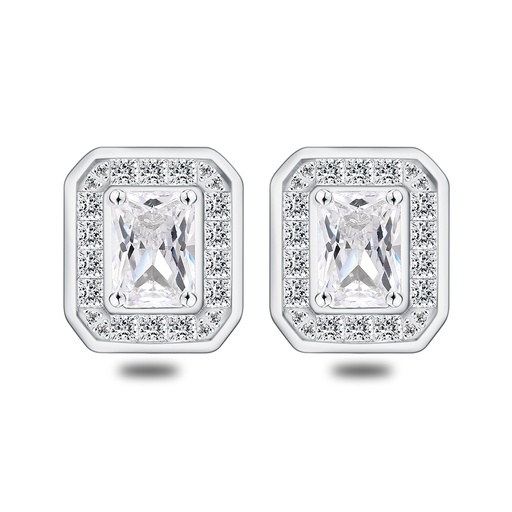 [EAR01WCZ00000C559] Sterling Silver 925 Earring Rhodium Plated Embedded With White Zircon