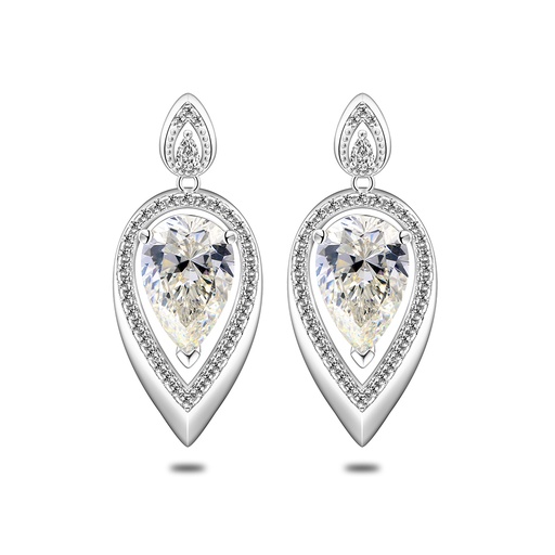 [EAR01CIT00WCZC561] Sterling Silver 925 Earring Rhodium Plated Embedded With Diamond Color And White Zircon