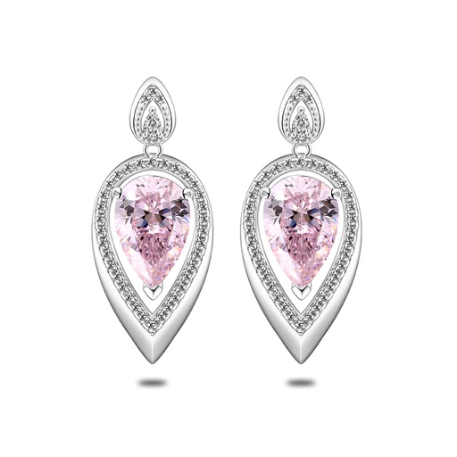 [EAR01PIK00WCZC561] Sterling Silver 925 Earring Rhodium Plated Embedded With Pink Zircon And White Zircon