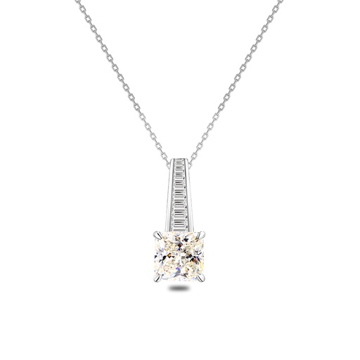 [NCL01CIT00WCZB669] Sterling Silver 925 Necklace Rhodium Plated Embedded With Diamond Color And White Zircon