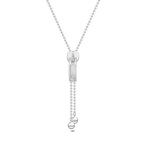 [NCL01MOP00WCZB671] Sterling Silver 925 Necklace Rhodium Plated Embedded With White Shell And White Zircon
