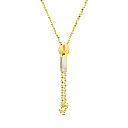 [NCL02MOP00WCZB671] Sterling Silver 925 Necklace Golden Plated Embedded With White Shell And White Zircon