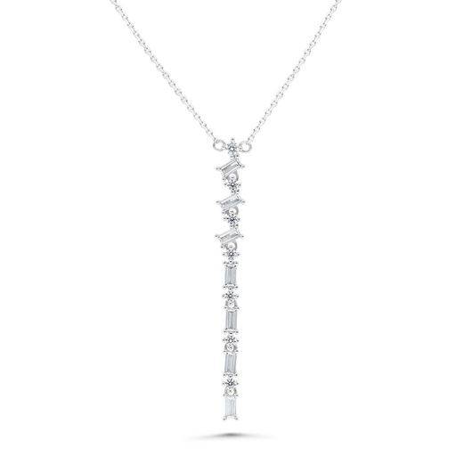 [NCL01WCZ00000B680] Sterling Silver 925 Necklace Rhodium Plated Embedded With White Zircon