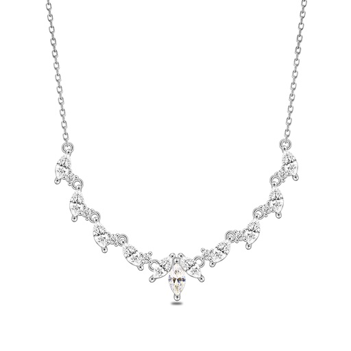 [NCL01CIT00WCZB682] Sterling Silver 925 Necklace Rhodium Plated Embedded With Diamond Color And White Zircon