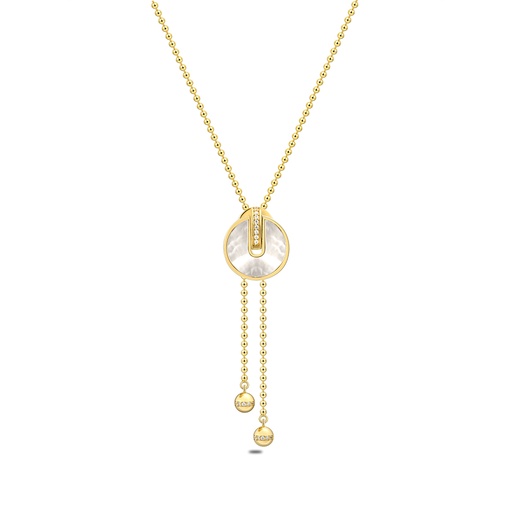 [NCL02MOP00WCZB692] Sterling Silver 925 Necklace Golden Plated Embedded With White Shell And White Zircon