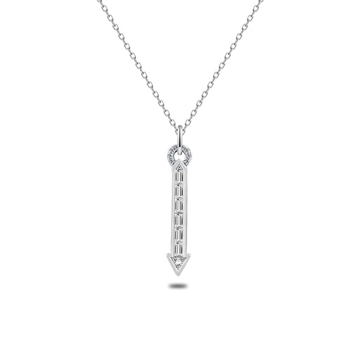 [NCL01WCZ00000B695] Sterling Silver 925 Necklace Rhodium Plated Embedded With White Zircon