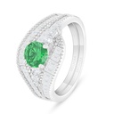 Sterling Silver 925 Ring (Twins) Rhodium Plated Embedded With Emerald Zircon And White Zircon