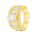 Sterling Silver 925 Ring (3pcs) Golden Plated Embedded With Yellow Diamond And White Zircon