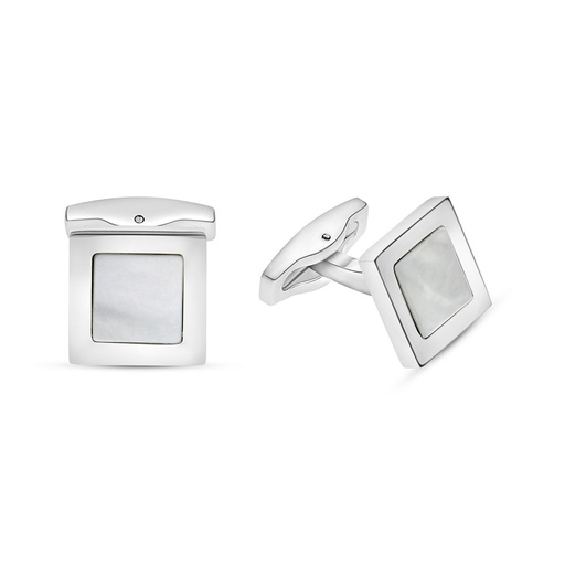 [CFL10MOP00000A041] Stainless Steel Cufflink 316L Silver Plated  Embedded With White Shell 