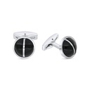 Stainless Steel Cufflink 316L Silver Plated  Embedded With Black Agate