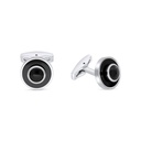 Stainless Steel Cufflink 316L Silver Plated  Embedded With Black Agate