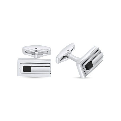 [CFL10ONX00000A046] Stainless Steel Cufflink 316L Silver Plated  Embedded With Black Agate