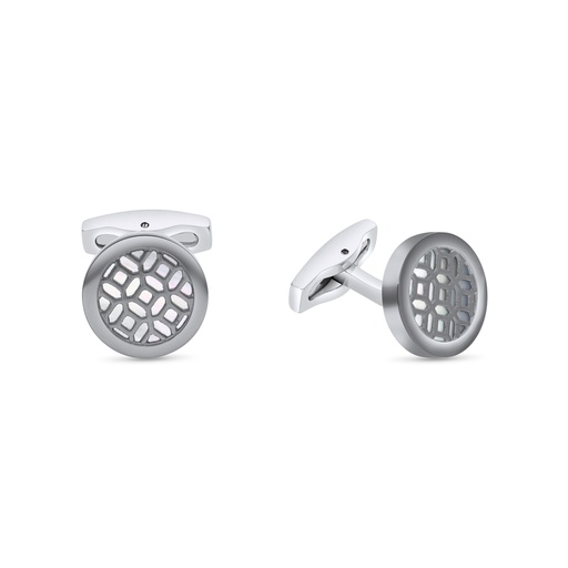 [CFL10MOP00000A049] Stainless Steel Cufflink 316L Silver And Black Plated  Embedded With White Shell 