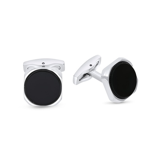 [CFL10ONX00000A050] Stainless Steel Cufflink 316L Silver Plated  Embedded With Black Agate