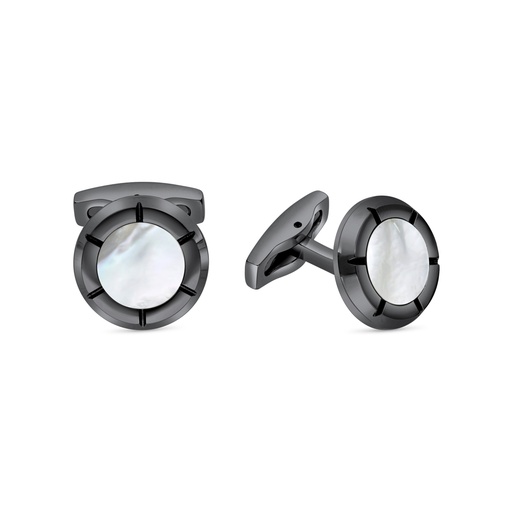 [CFL10MOP00000A057] Stainless Steel Cufflink 316L Black Plated  Embedded With White Shell 