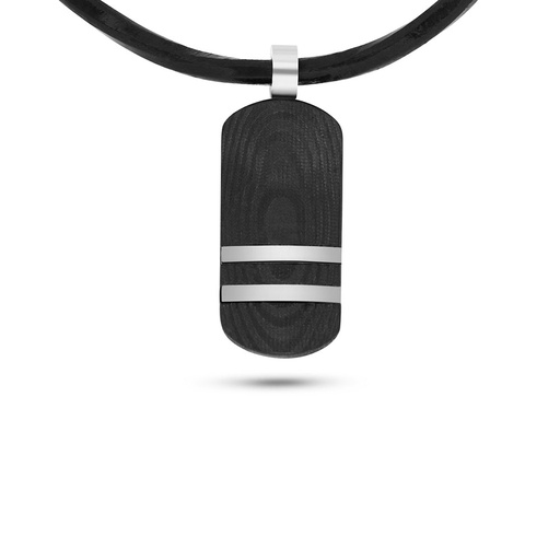 [NCL1000000000A009] Stainless Steel Necklace 316L Silver And Black Plated With Black Leather For Men